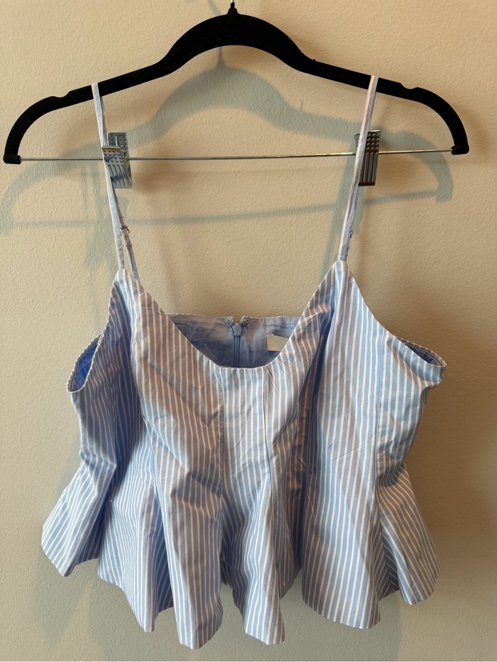 LOFT Light Blue and White Striped Peplum Camisole